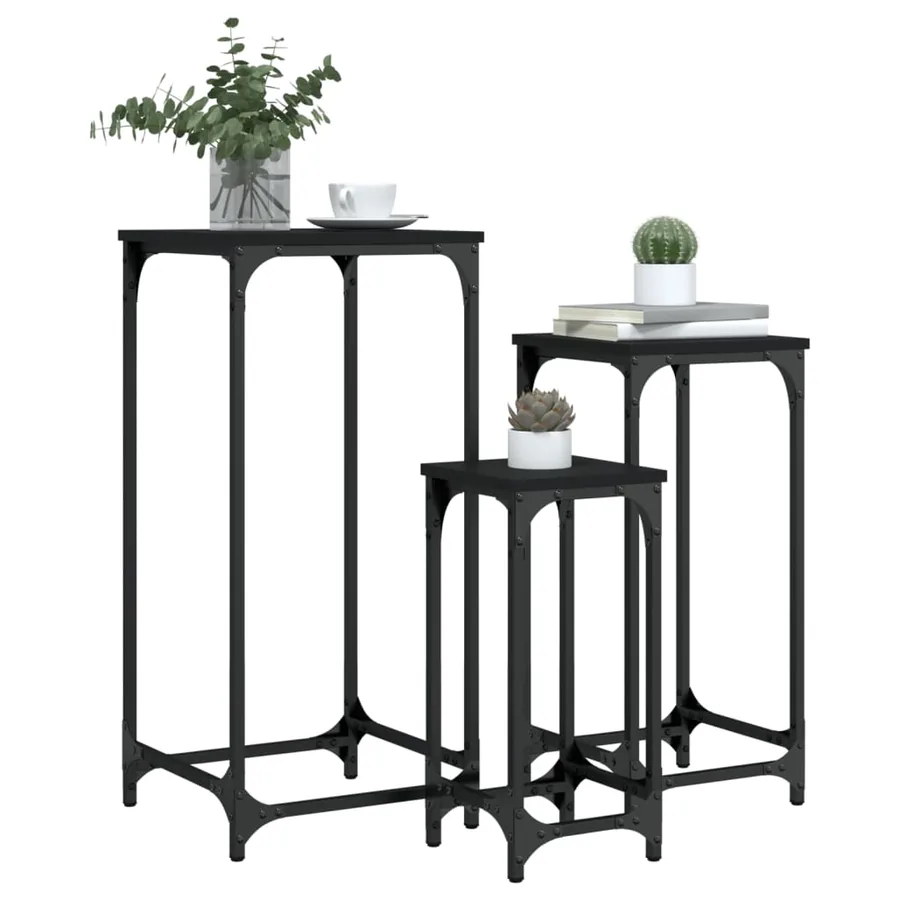 Tables d’appoint gigognes 3 pcs noir bois d'ingénierie - 4