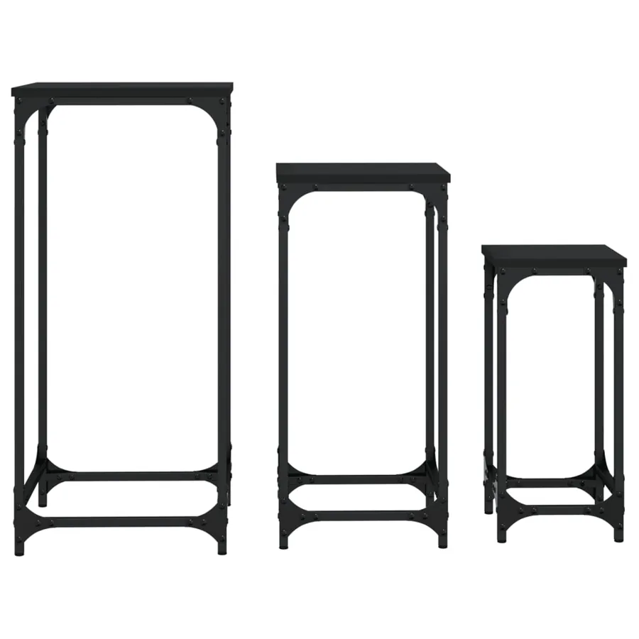 Tables d’appoint gigognes 3 pcs noir bois d'ingénierie - 5