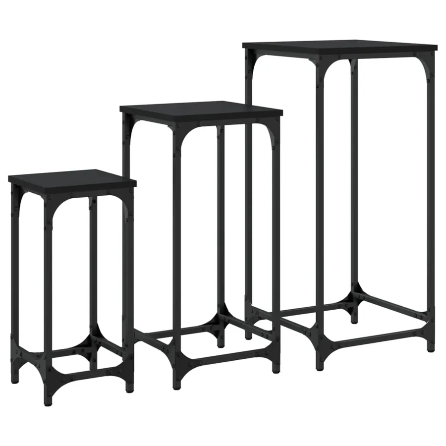 Tables d’appoint gigognes 3 pcs noir bois d'ingénierie - 7