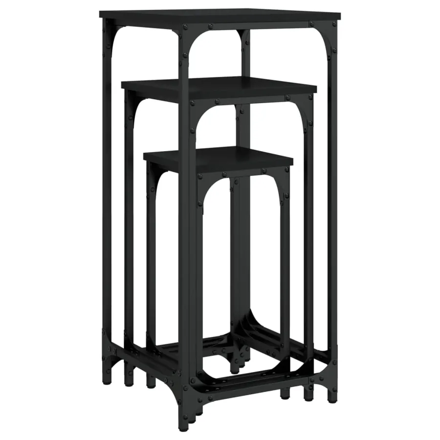 Tables d’appoint gigognes 3 pcs noir bois d'ingénierie - 8
