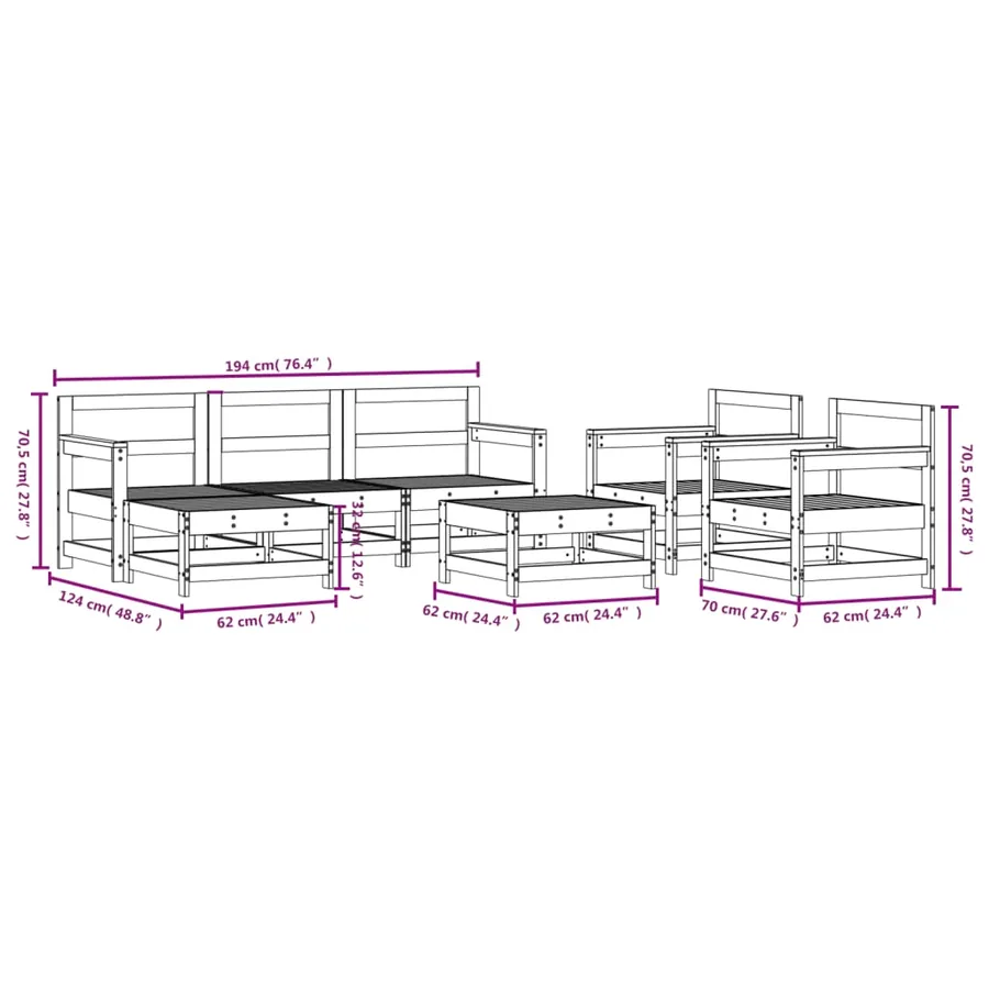 Salon de jardin 7 pcs bois massif douglas - 8