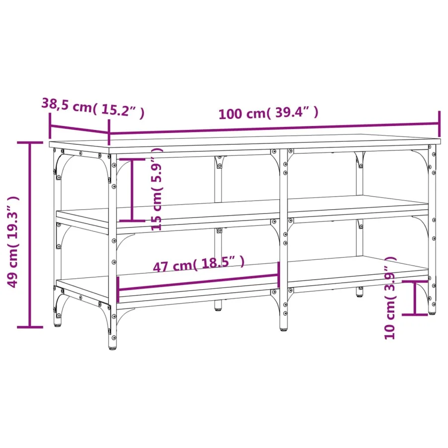 Banc à chaussures chêne fumé 100x38,5x49 cm bois d'ingénierie - 10