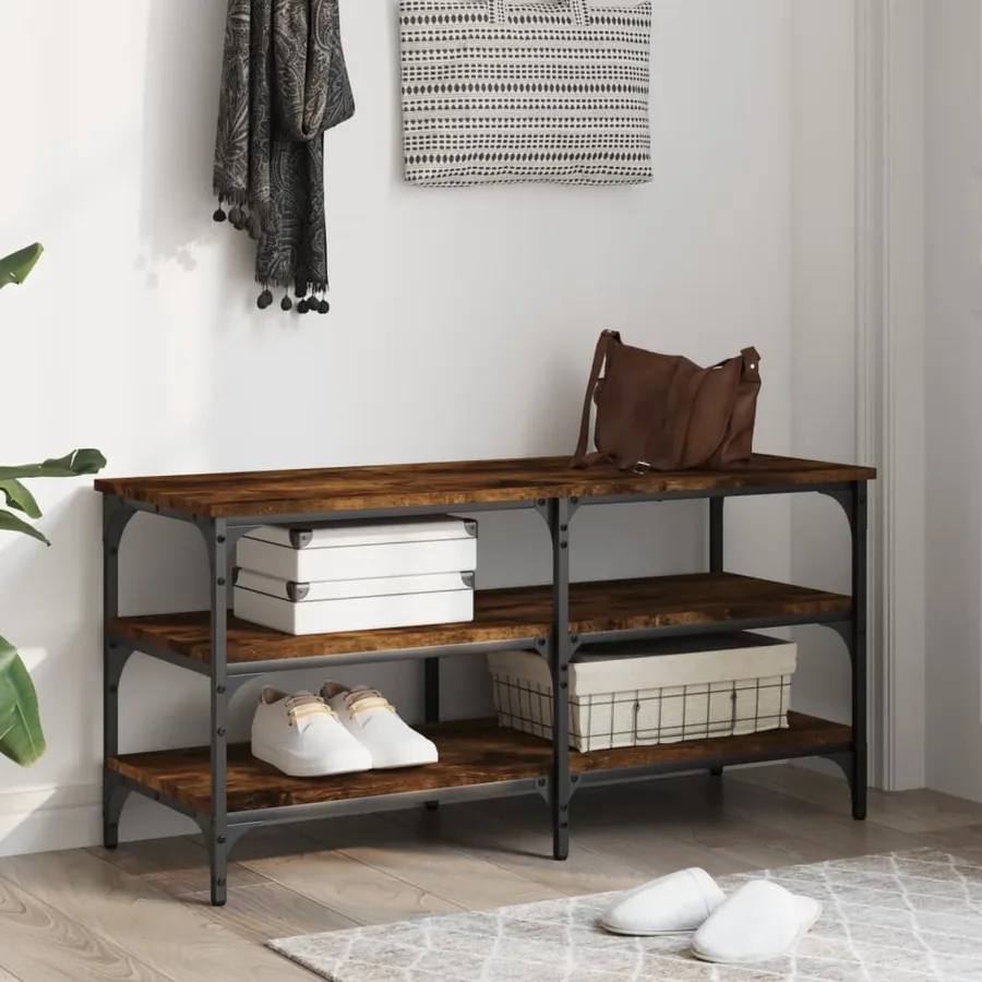 Banc à chaussures chêne fumé 100x38,5x49 cm bois d'ingénierie - 3