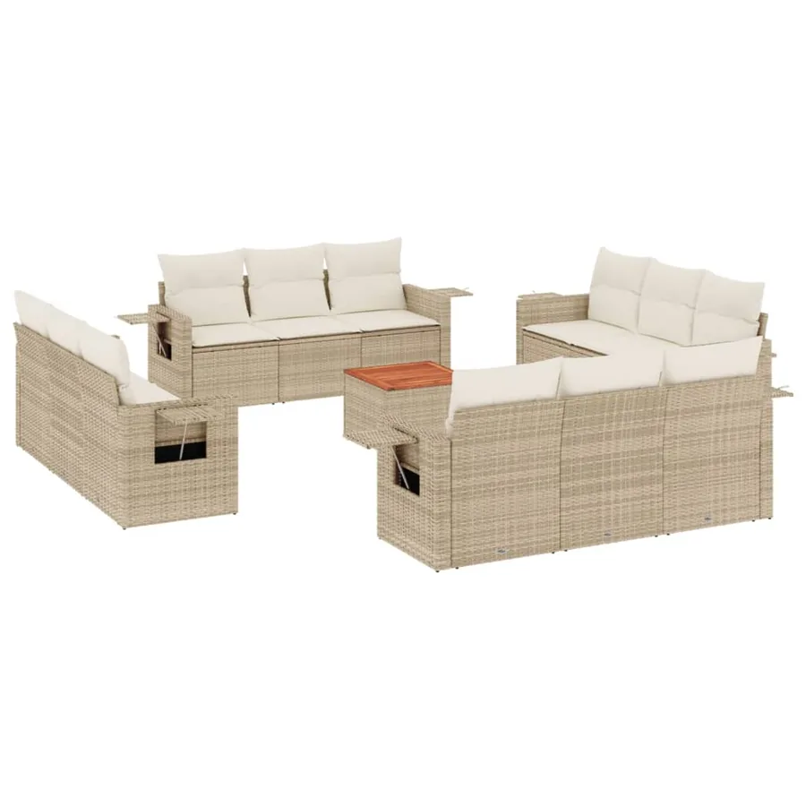 Salon de jardin avec coussins 13 pcs beige résine tressée - 2