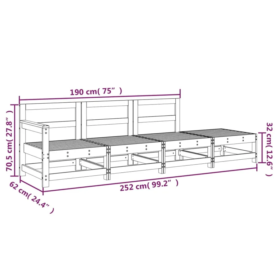 Salon de jardin 4 pcs bois de pin imprégné - 8