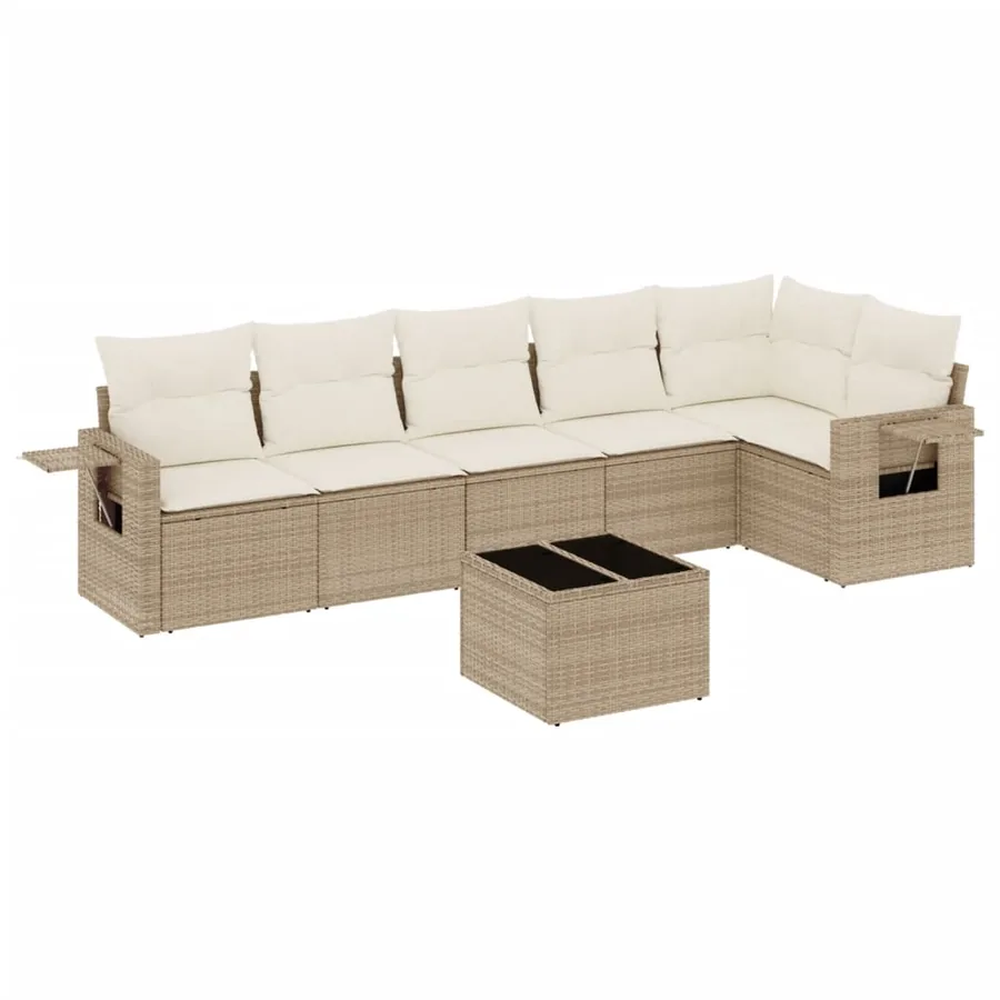 Salon de jardin avec coussins 7 pcs beige résine tressée - 2