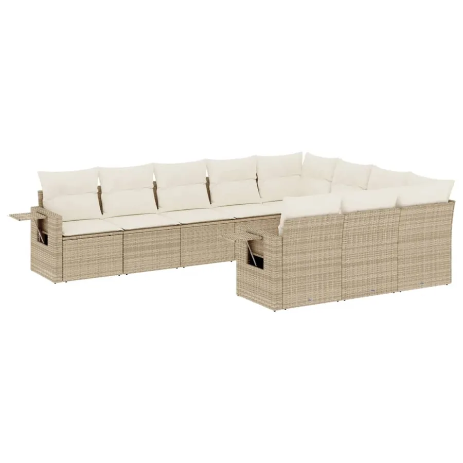 Salon de jardin avec coussins 10 pcs beige résine tressée - 2