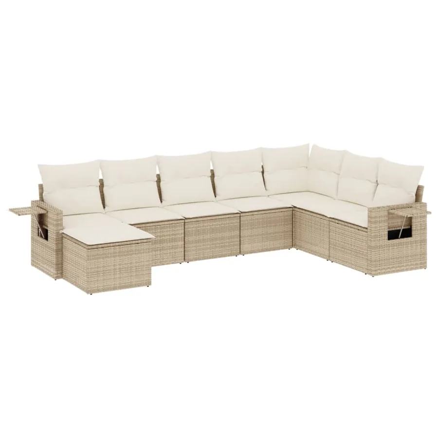 Salon de jardin avec coussins 8 pcs beige résine tressée - 2