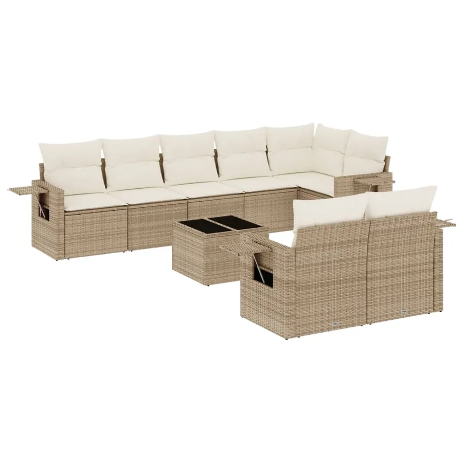 Salon de jardin avec coussins 9 pcs beige résine tressée - 2