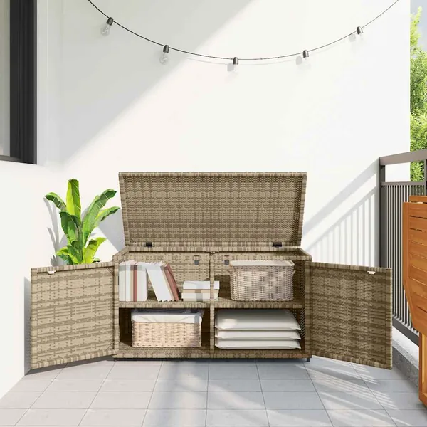 Armoire de rangement jardin beige 110x55x60,5 cm résine tressée