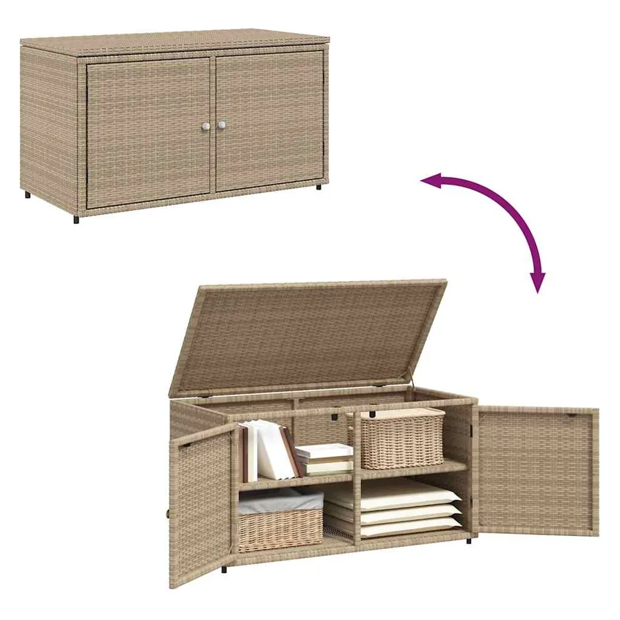 Armoire de rangement jardin beige 110x55x60,5 cm résine tressée - 10