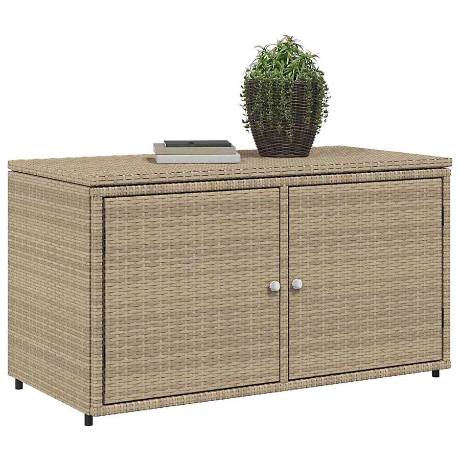 Armoire de rangement jardin beige 110x55x60,5 cm résine tressée - 4