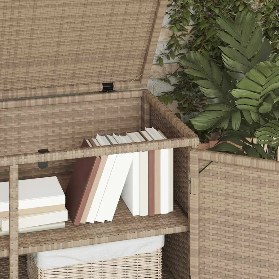 Armoire de rangement jardin beige 110x55x60,5 cm résine tressée - 5