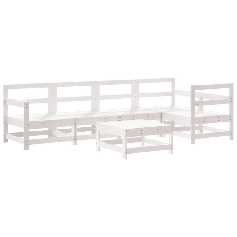 Salon de jardin 6 pcs Blanc Bois de pin massif - 2