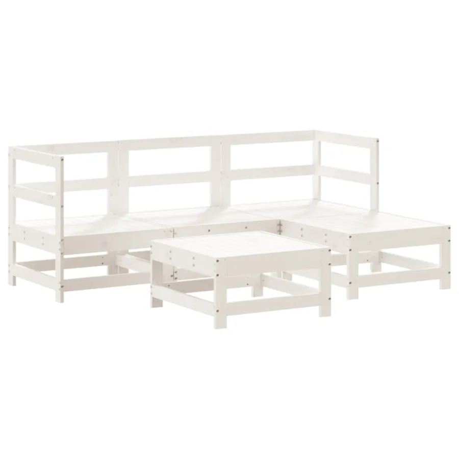 Salon de jardin 5 pcs blanc bois massif de pin - 2