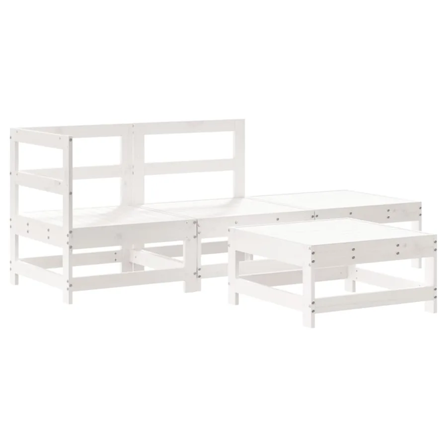 Salon de jardin 4 pcs blanc bois de pin massif - 2