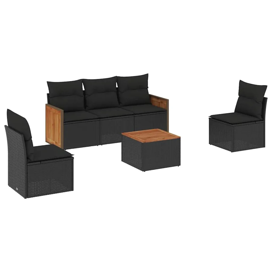 Salon de jardin 6 pcs avec coussins noir résine tressée - 2