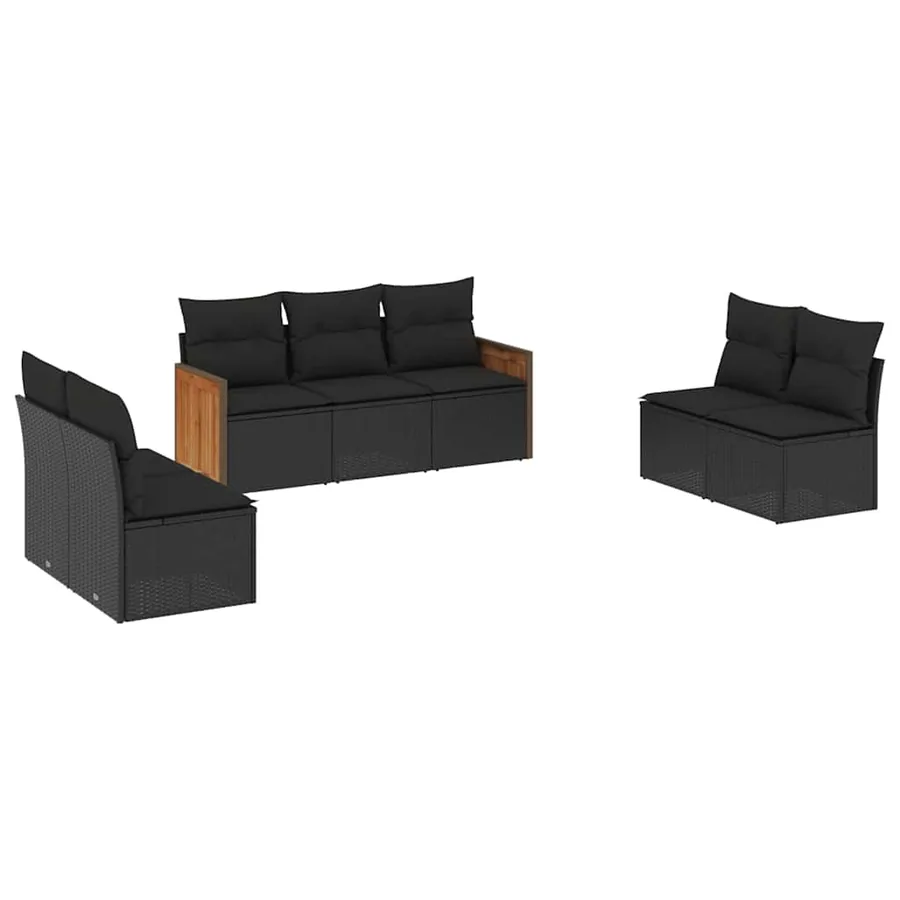 Salon de jardin 7 pcs avec coussins noir résine tressée 55 x 62 x 69 cm - 56,2 kg - 2