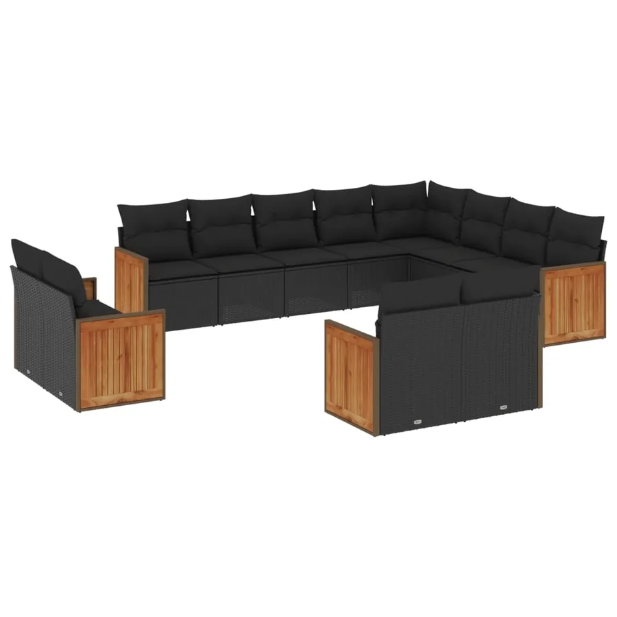Salon de jardin 12 pcs avec coussins noir résine tressée - 2
