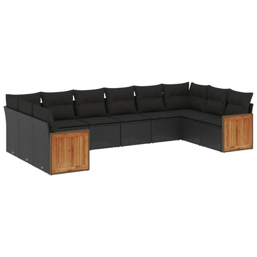 Salon de jardin 10 pcs avec coussins noir résine tressée - 2