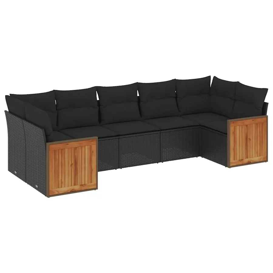 Salon de jardin 7 pcs avec coussins noir résine tressée 62 x 62 x 69 cm - 60,1 kg - 2