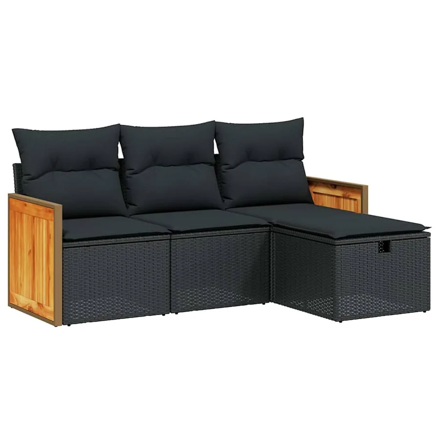 Salon de jardin 4 pcs avec coussins noir résine tressée - 2