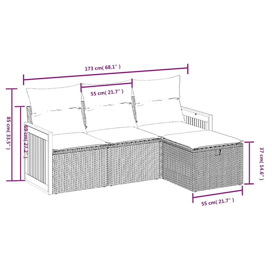 Salon de jardin 4 pcs avec coussins noir résine tressée - 4