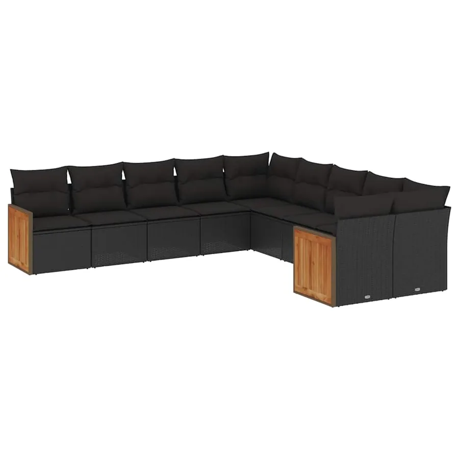 Salon de jardin 10 pcs avec coussins noir résine tressée - 2