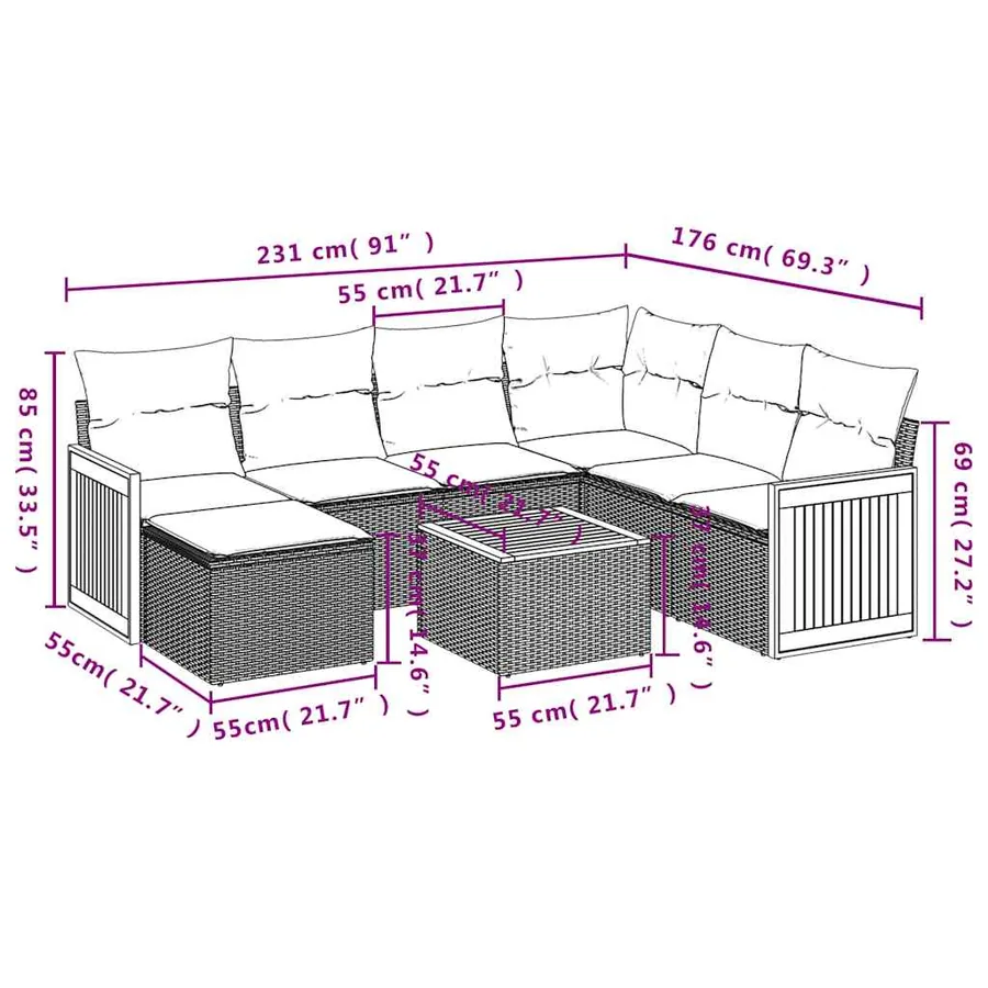 Salon de jardin 8 pcs avec coussins noir résine tressée - 9