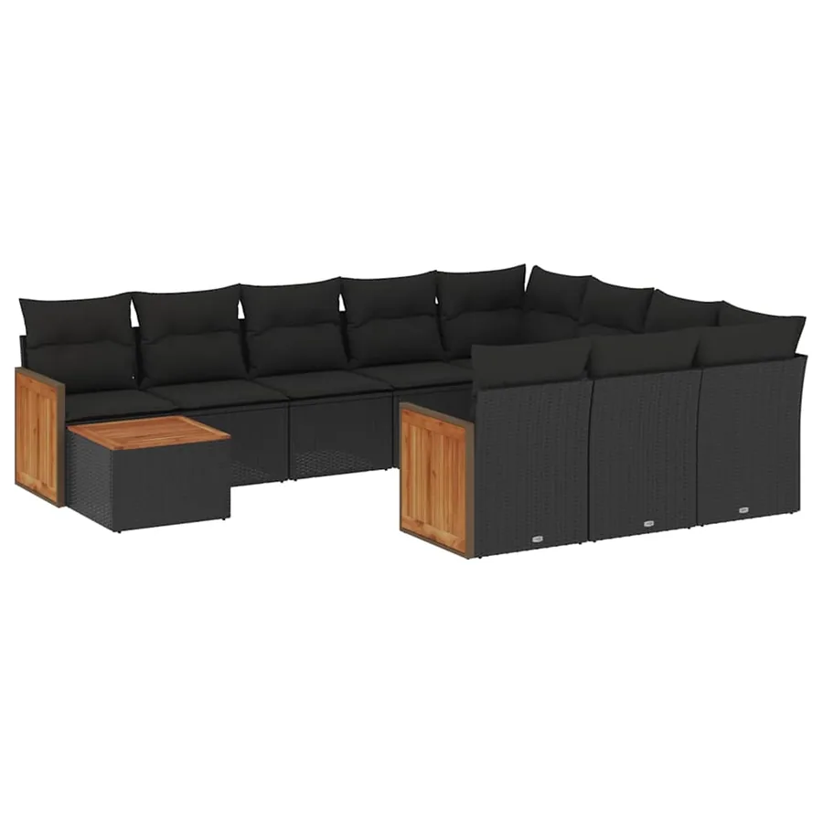 Salon de jardin 11 pcs avec coussins noir résine tressée - 2
