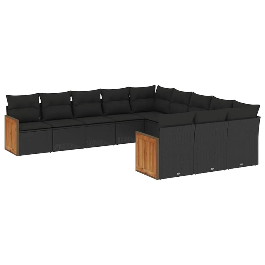 Salon de jardin 11 pcs avec coussins noir résine tressée - 2