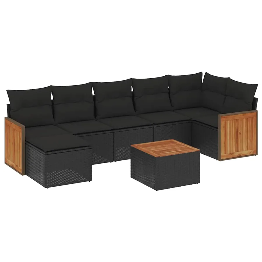 Salon de jardin 8 pcs avec coussins noir résine tressée - 2