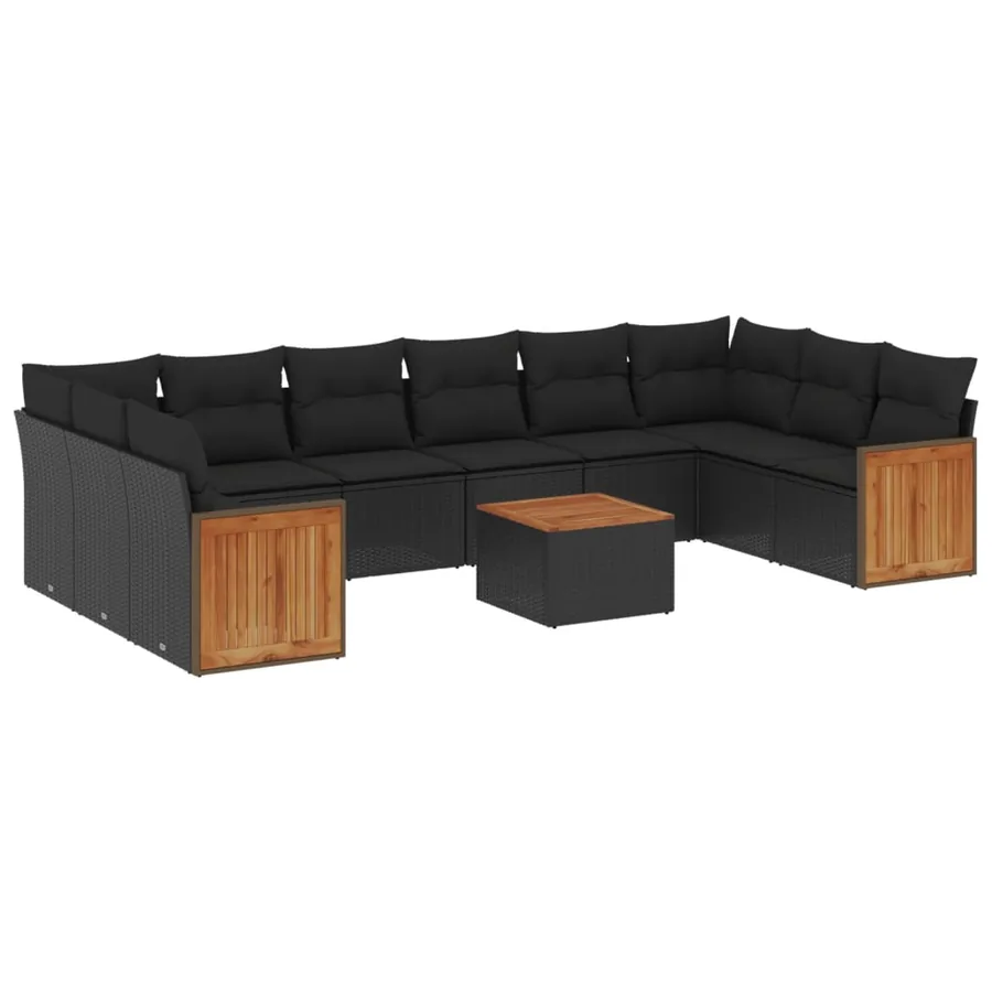 Salon de jardin 11 pcs avec coussins noir résine tressée - 2