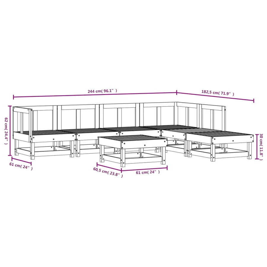 Salon de jardin 7 pcs bois massif douglas - 8