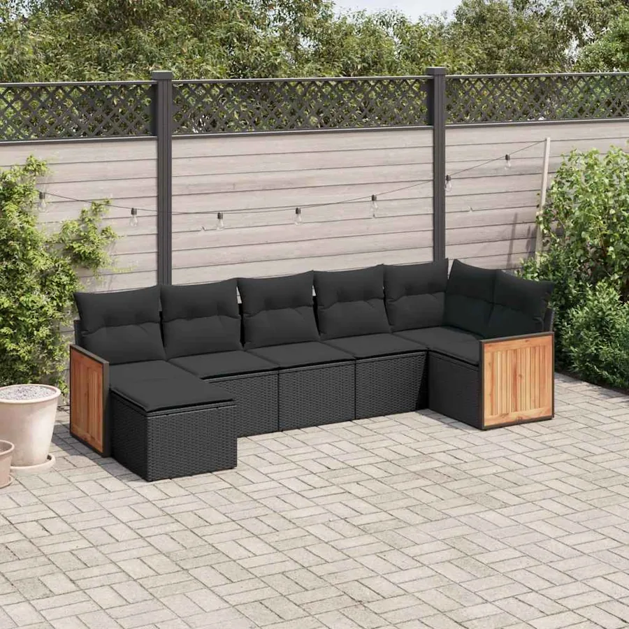 Salon de jardin 7 pcs avec coussins noir résine tressée 62 x 62 x 69 cm - 56,1 kg