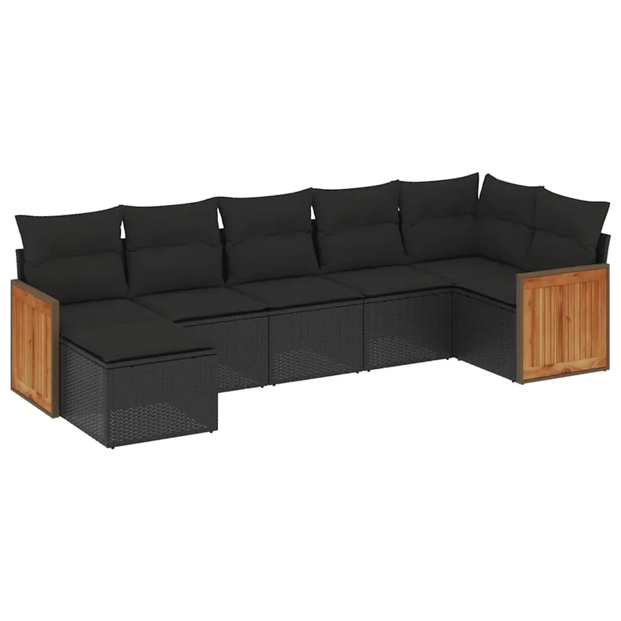 Salon de jardin 7 pcs avec coussins noir résine tressée 62 x 62 x 69 cm - 56,1 kg - 2