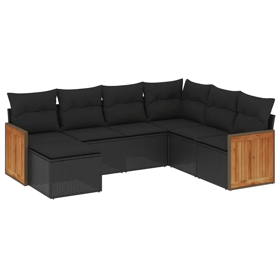 Salon de jardin 7 pcs avec coussins noir résine tressée 62 x 62 x 69 cm - 56,1 kg - 2