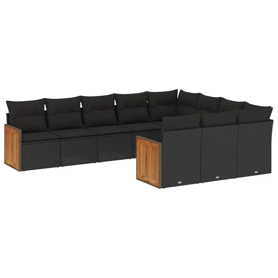 Salon de jardin 10 pcs avec coussins noir résine tressée - 2