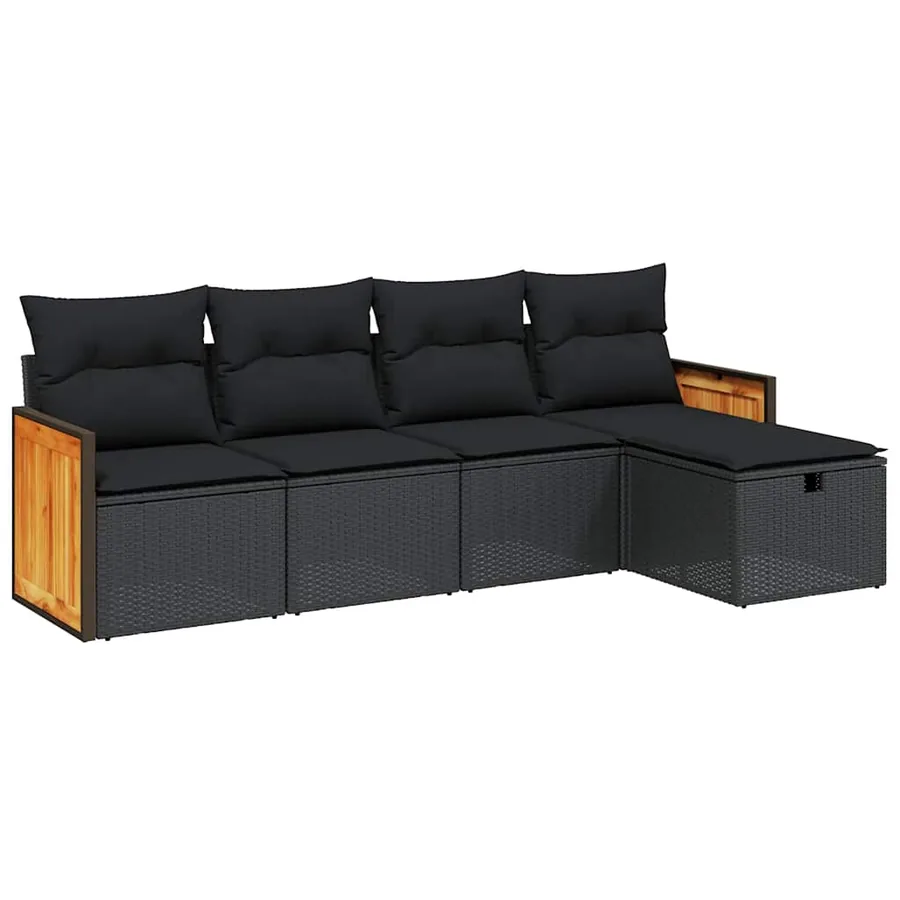 Salon de jardin 5 pcs avec coussins noir résine tressée - 2