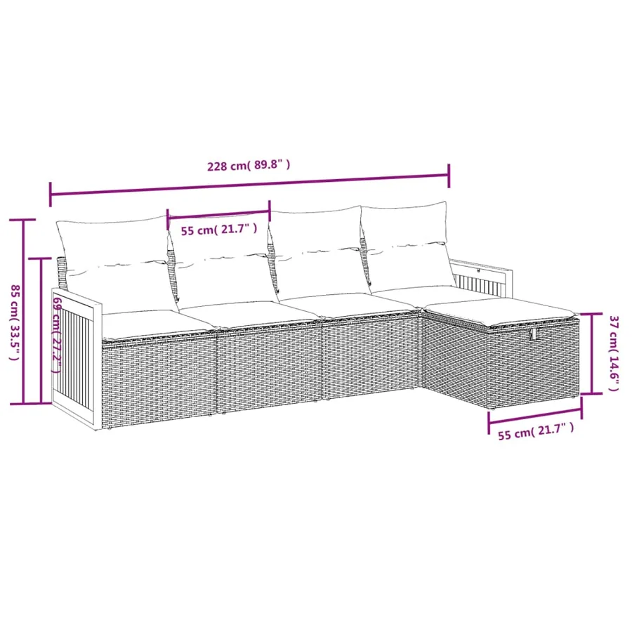 Salon de jardin 5 pcs avec coussins noir résine tressée - 4