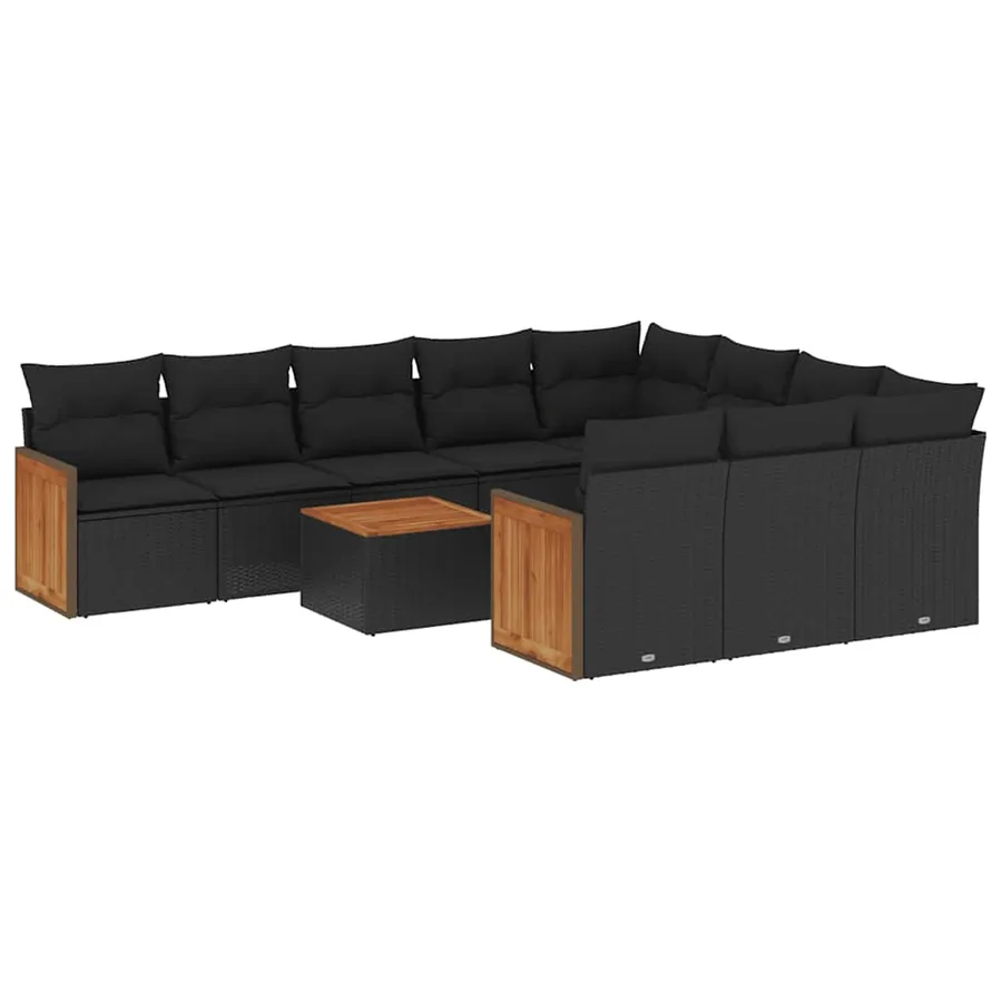 Salon de jardin 11 pcs avec coussins noir résine tressée - 2