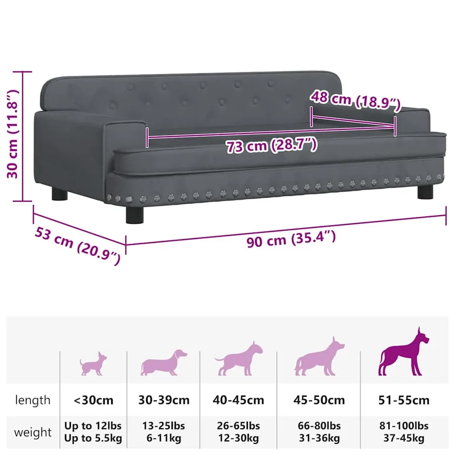 Lit pour chien gris foncé 90x53x30 cm velours - 7