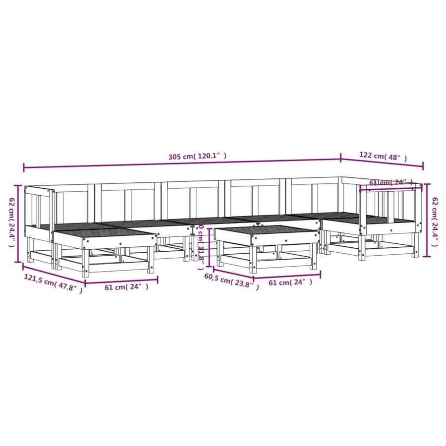 Salon de jardin 8 pcs Bois de pin massif - 7