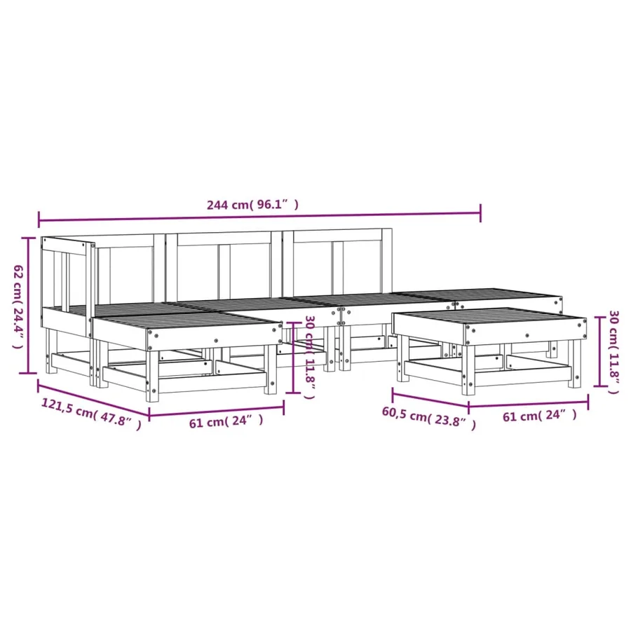 Salon de jardin 6 pcs Bois de pin massif - 7