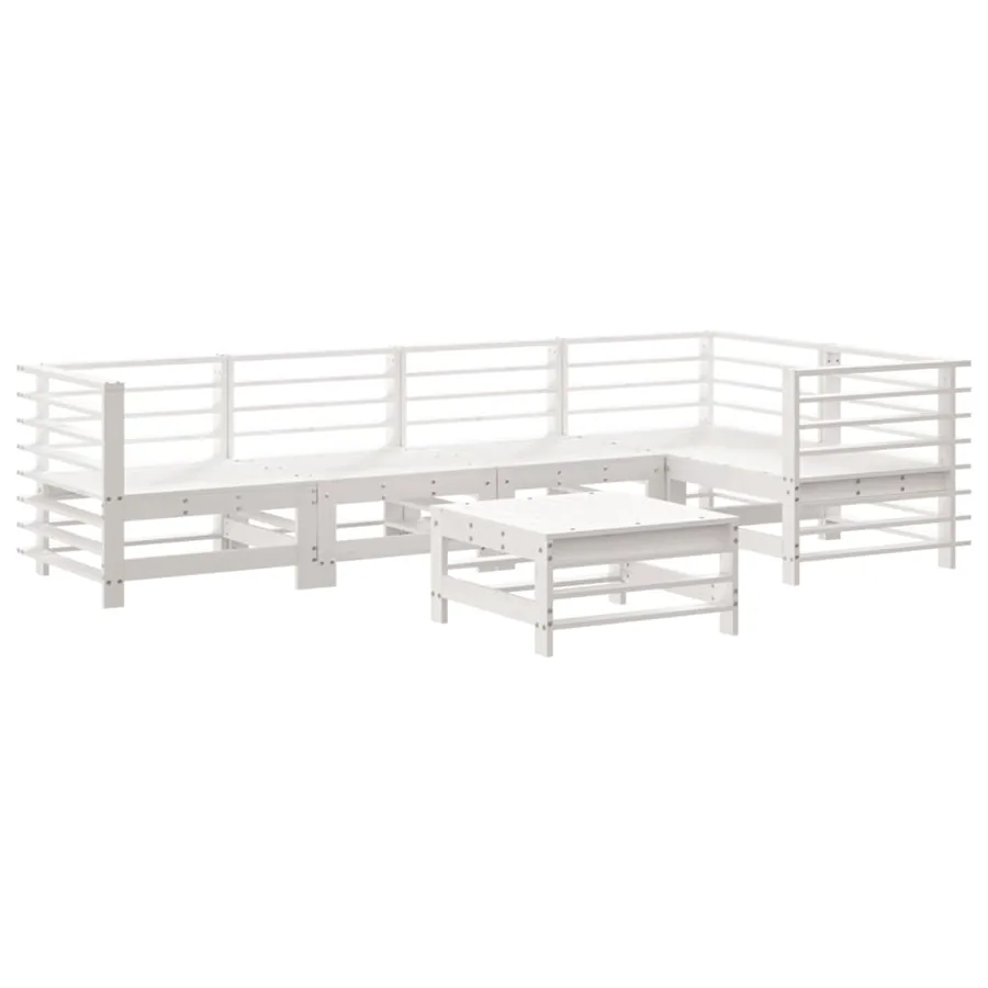 Salon de jardin 6 pcs Blanc Bois de pin massif - 2