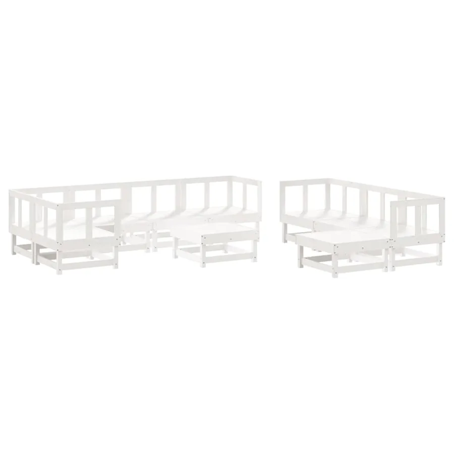 Salon de jardin 10 pcs Blanc Bois de pin massif - 2