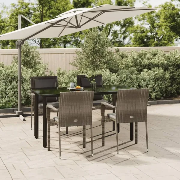 Ensemble à manger de jardin coussins 5 pcs noir et gris