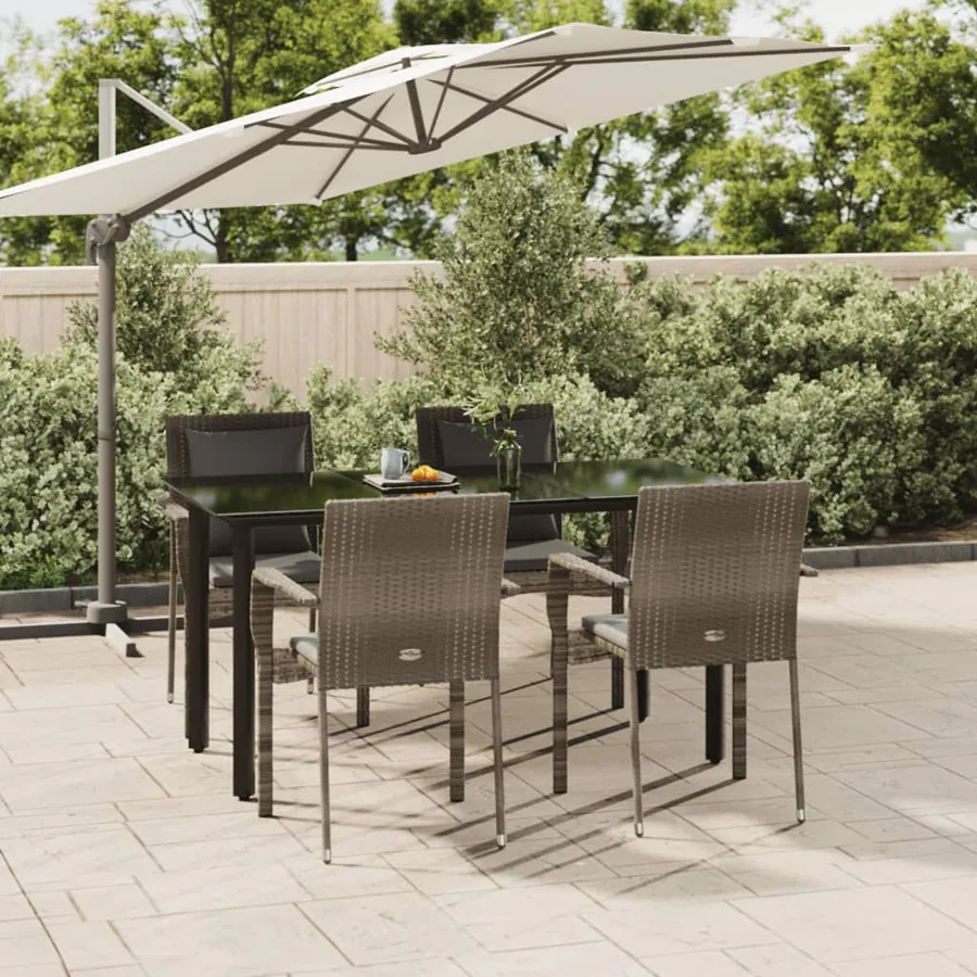 Ensemble à manger de jardin coussins 5 pcs noir et gris