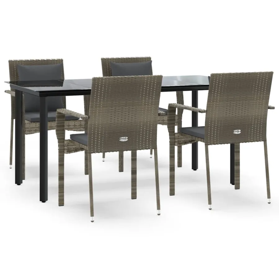 Ensemble à manger de jardin coussins 5 pcs noir et gris - 2