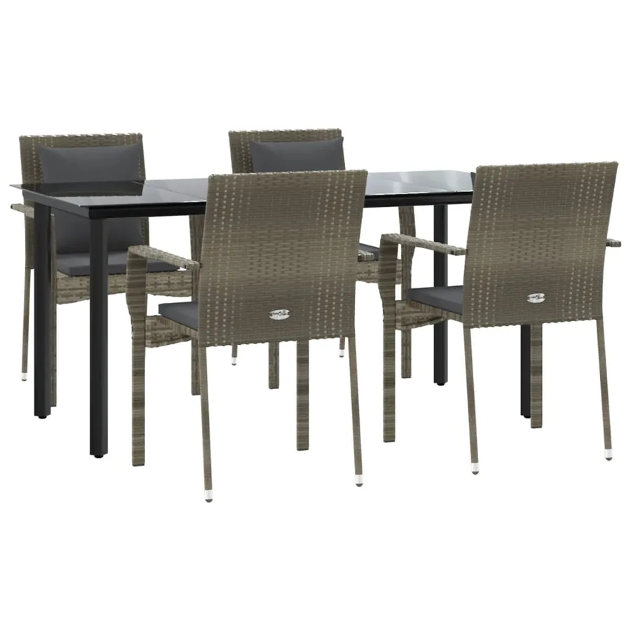 Ensemble à manger de jardin coussins 5 pcs noir et gris - 3